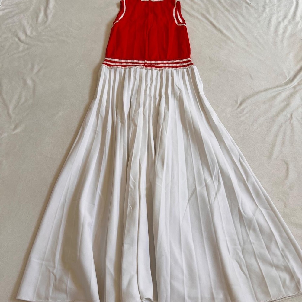 ✨True Vintage ✨ Red and white striped dress with white pleated skirt lettergirl - Picture 6 of 7